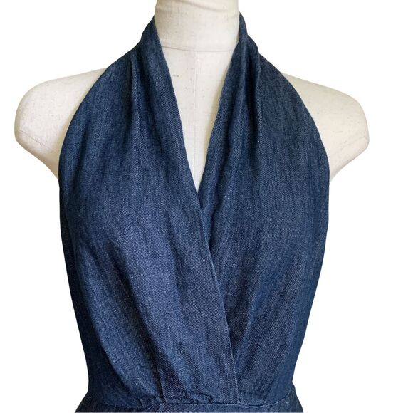 Zara Women Halter Neck Midi Dress XS Blue Minimal Elegant Side Zip Pre-Owned - Picture 2 of 7